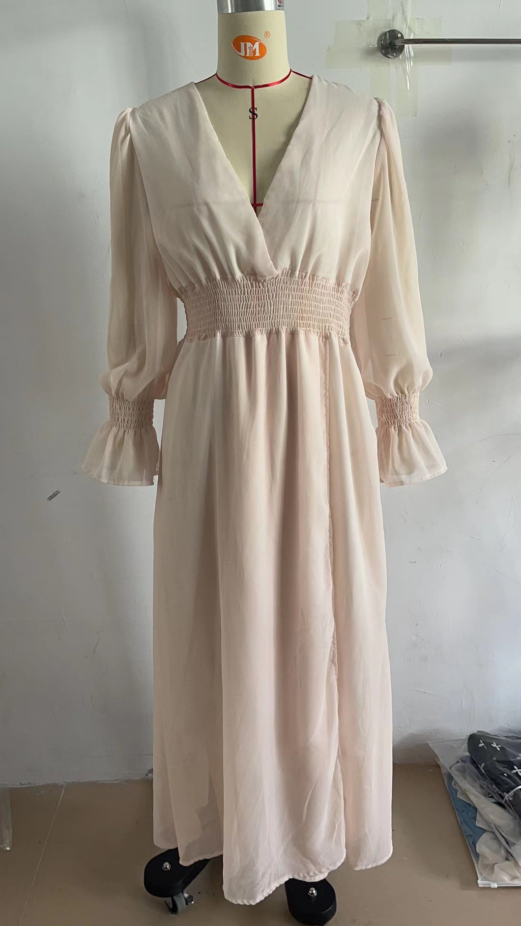 Waist - Tight Petal Sleeve Chiffon Dress