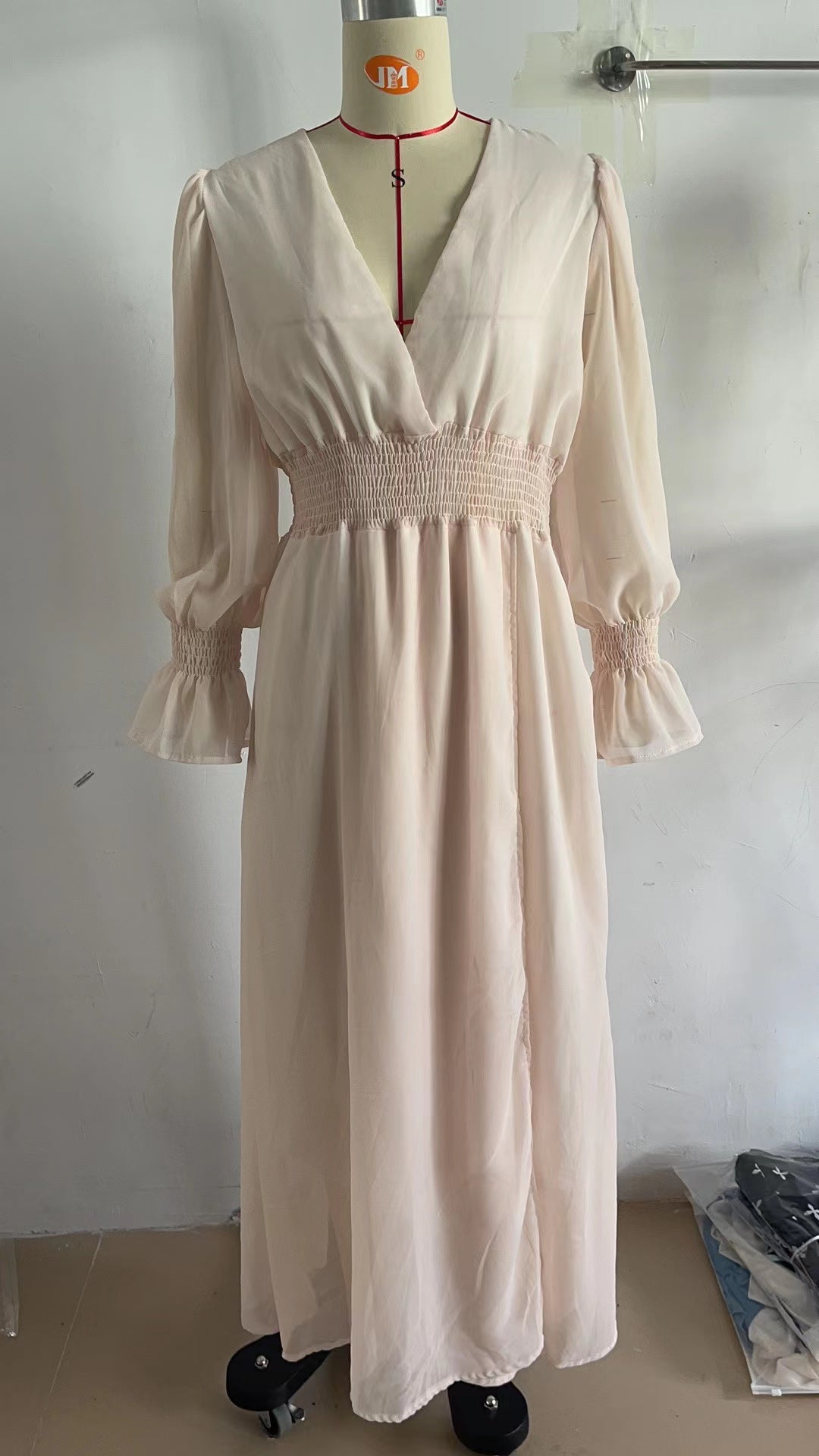 Waist - Tight Petal Sleeve Chiffon Dress