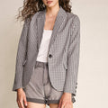 Grey Checked Single-Breasted Blazer
