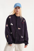 Cartoon Dog Terry Embroidery Cardigan
