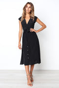 Betsy Button Down Midi Dress Black FINAL