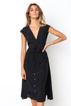 Betsy Button Down Midi Dress Black FINAL