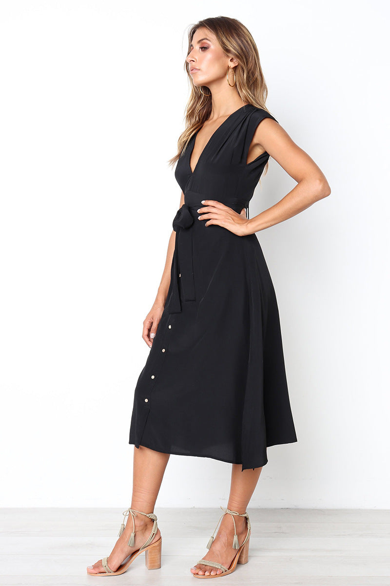 Betsy Button Down Midi Dress Black FINAL