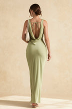 Satin Bodycon Backless Fish Maxi Dress