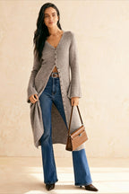 French Retro Elegant LongSleeve MidLength Knit Cardigan
