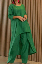 Linen Asymmetrical Long Top + Wide-Leg Pants Set