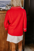 Class Act Knit Contrast Color Trim Mock Neck Pockets Sweater