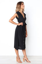 Betsy Button Down Midi Dress Black FINAL