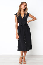 Betsy Button Down Midi Dress Black FINAL