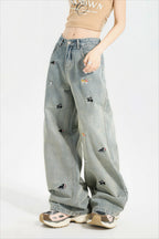 Cute Dog Embroidered Vintage Loose Jeans