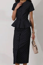 Polka Dot Print Short Sleeve Bodycon Skirt  Set