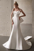 Satin Bandeau Train Bow Wedding Dress