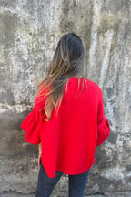 Fashionable Patchwork Round Neck Bell Sleeve Loose Jacket