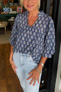 Women's V-neck Half-sleeve Printed Shirt Top