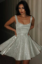 Glitter Silk Spaghetti Strap Midi Dress