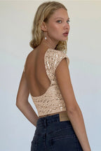 Sexy Backless Sequin Crop Top
