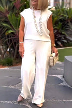 Sleeveless Round Neck Wide-Leg Pants Set