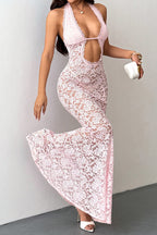 Cutout Halter Lace Slim Bodycon Floral Dress