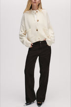Solid Crew Neck Loose Cardigan