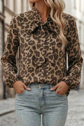 Leopard Print Bow Collar Long-sleeved Loose Shirt