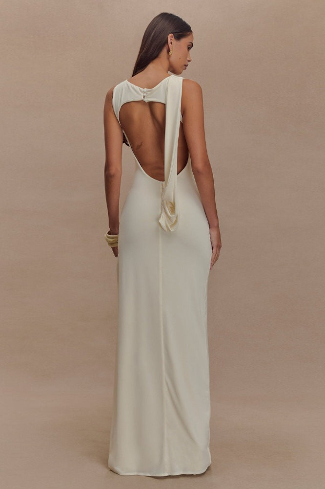 Ruched Split Backless Maxi Dress