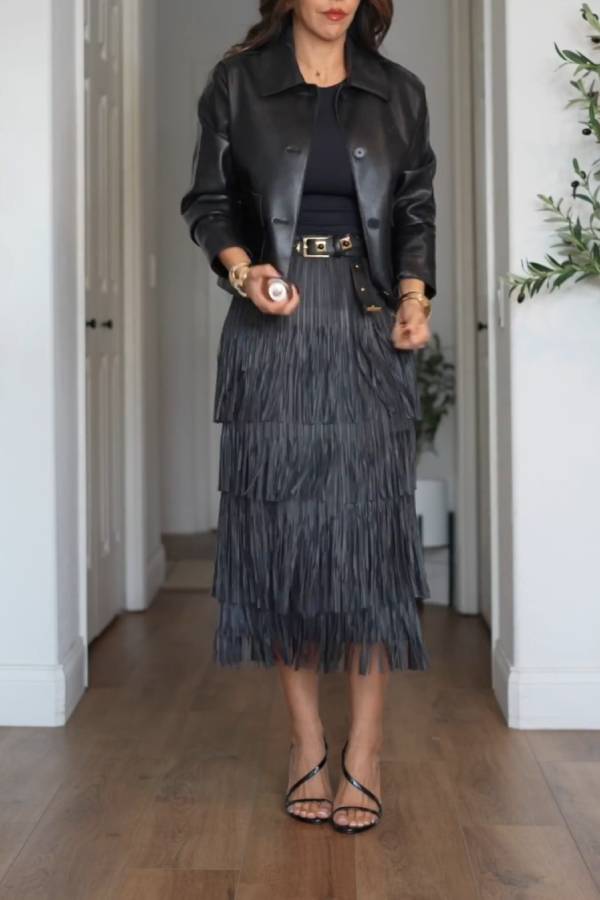 FRINGED MIDI SKIRT