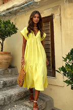 Cotton Linen Oversize Loose Vneck Boho Dress