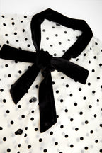 Beige Polka Dot Tie-Neck Blouse