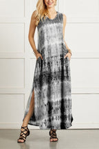 SLEEVELESS COLORFUL PRINTING MAXI DRESS