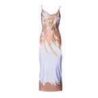 Low-cut print backless cami midi dress