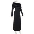 Onyx Fur Midi Dress Black