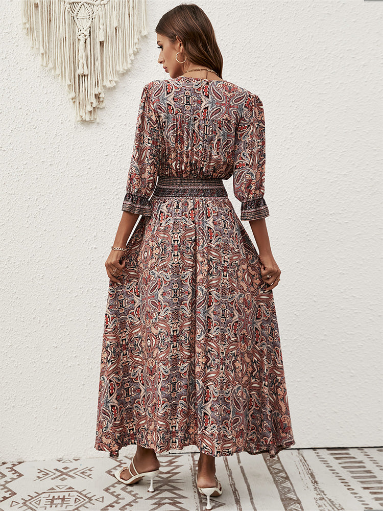 Fresh Print Maxi Dress-Red