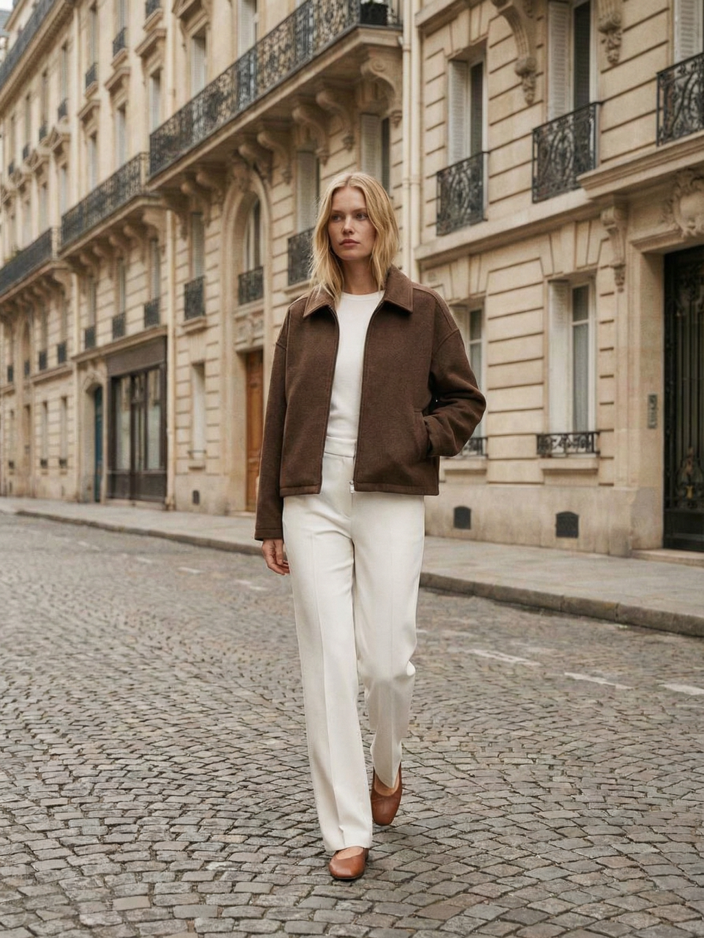 Autumn Minimalist Wool Blend Zip Lapel Jacket