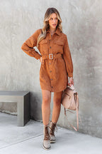 Catch Your Self Corduroy Button Up Mini Dress - 5 Colors
