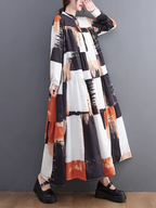 Comfort Large Size Loose Printing Collar A-Line Dress