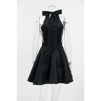 Bow Gate Mini Dress Black