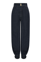 Luna Denim High Rise Pocket Adjustable Buckle Ankle Strap Harem Pants