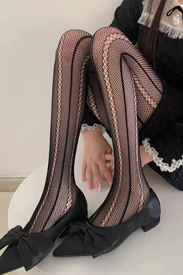 Black Lace Sheer Striped Fishnet Tights