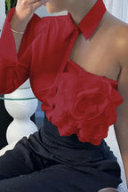 Stylish Three-dimensional Floral Collared Single-sleeve Casual Shirt
