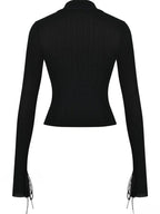 Long Sleeve Casual Turn-Down Collar Button-Down Knit Top