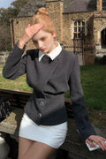 Elegant Solid Wool Faux Two-Piece Tapered Notch Collar Coat