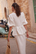 Cotton Puff Sleeve Shirt Skirt Set