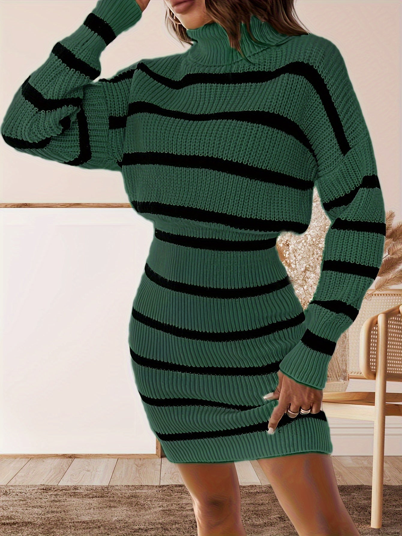 Zaida Aesthetic Knitted Turtleneck Dress for Women Elevated Occasion Wear