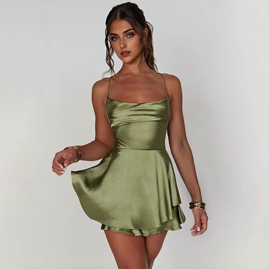 Julia Fashion Slim Strap Satin Halter Casual Women's Bodycon Mini Dress
