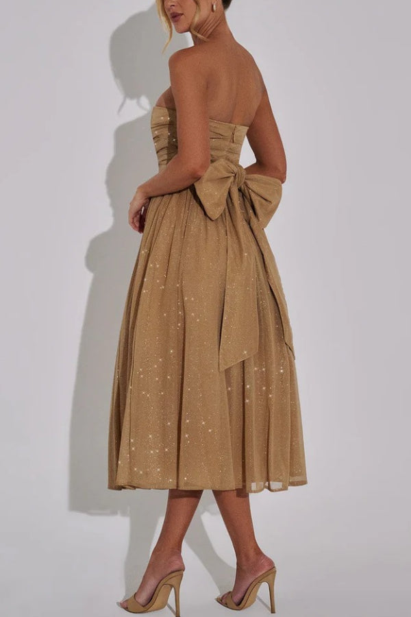 Kaylee Elevated Off Shoulder Backless Maxi Dress with Bow Chic Silhouette Collection