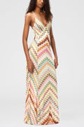 Playful Colorful Knitted Sexy Tube Top and Elegant Back Slit Midi Skirt Set