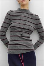 Seamless Stripe Mock Neck Knit Top