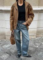 Sienna Faux Suede Bomber Jacket – Oversized Zip-Up with Drop Shoulders