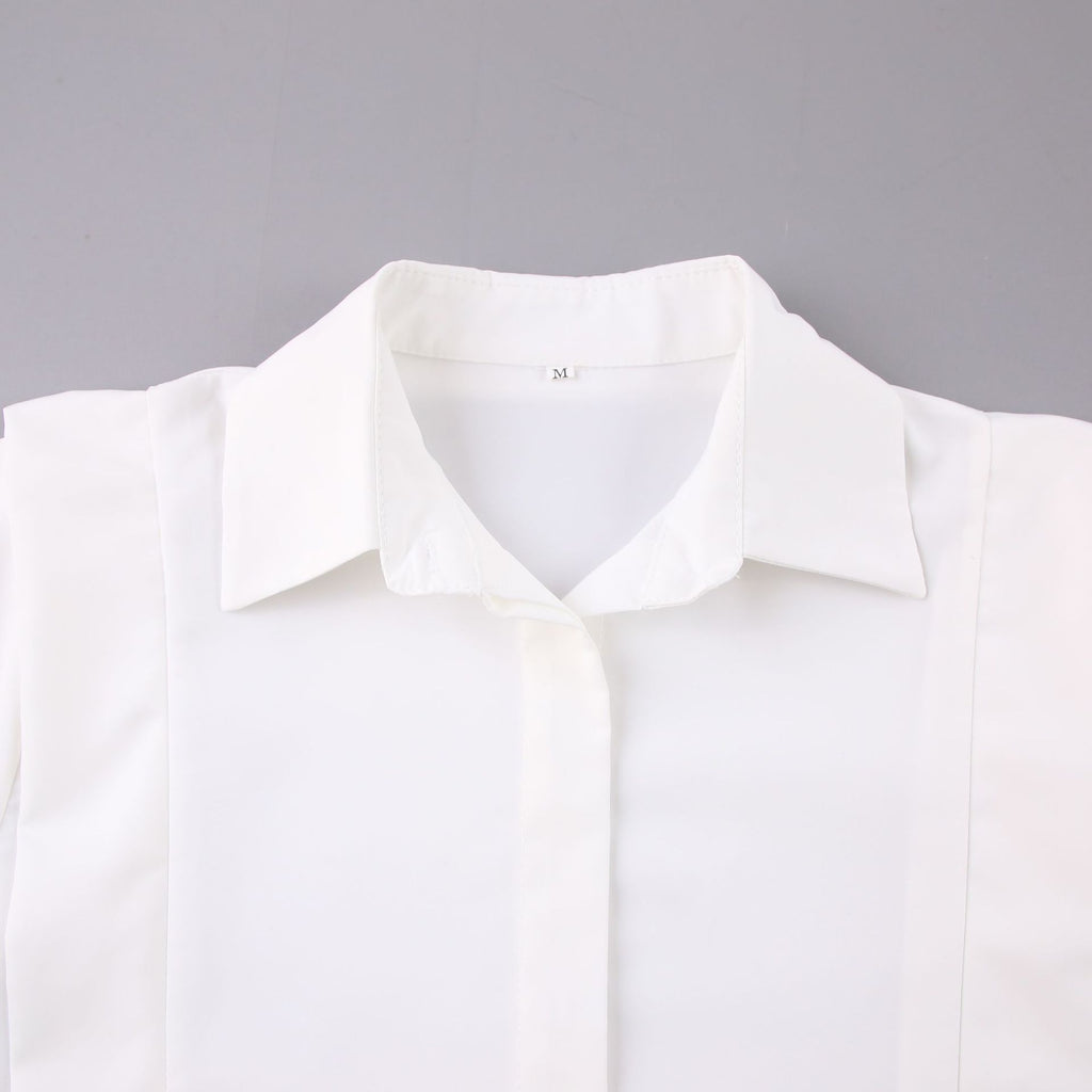 Autumn New Right-Angle Shoulder White Shirt Commuter Temperament Design Sense Niche Long-Sleeved Shirt