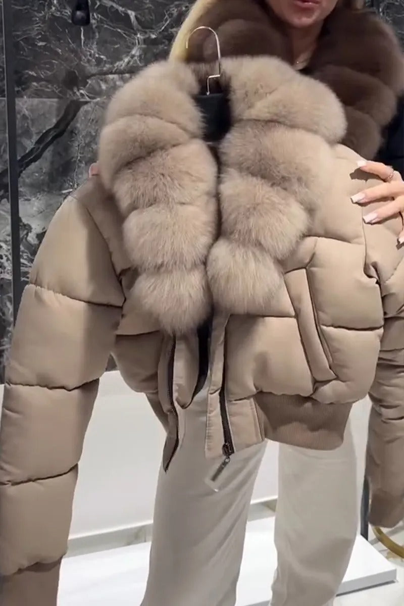Women Artificial Fur Collar Temperament Casual Short Cotton Jacket